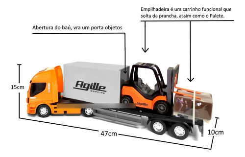 Caminhão Brinquedo Grande Prancha Com Empilhadeira E Pallet